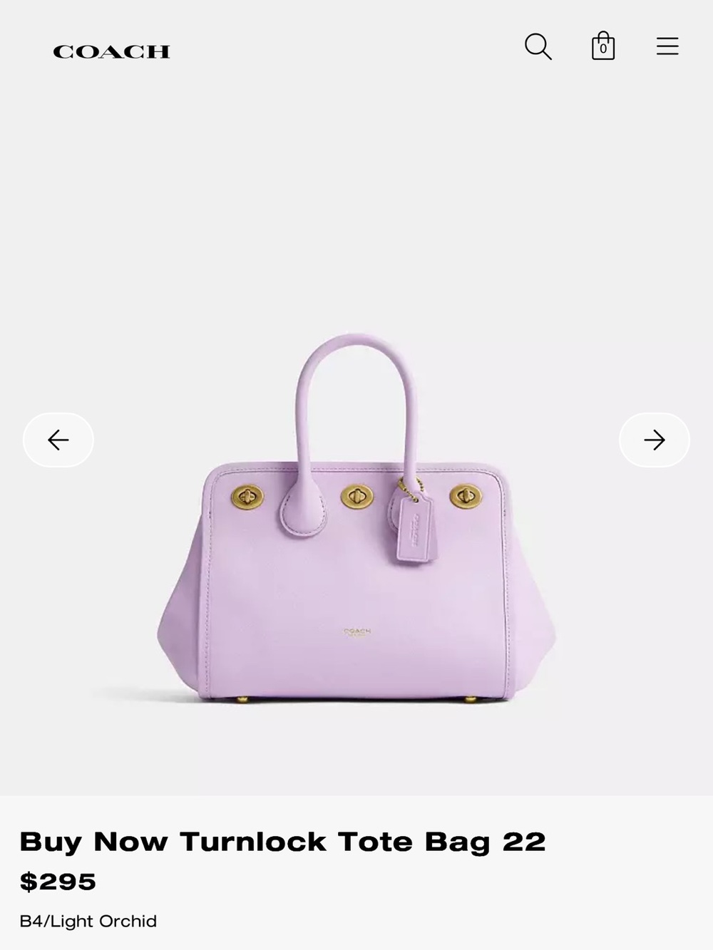 Coach Turnlock Tote Bag 22 in Light Orchid